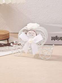 1 pieza Caja de regalo con forma de carroza para dulces, caja de obsequio para fiestas, bodas, decoraciones navideñas, cajas de regalo rosa con amor, adecuada para decoración de fiestas y uso de regalo, caja decorativa para chocolates, caja de regalo creativa con lazo de flor