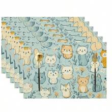 1/4/6 件厨房餐桌垫采用猫图案设计，由 100% 聚酯纤维编织而成。尺寸为 12 * 18 英寸/30 * 45 厘米，可机洗，耐热、防污、防水且易于清洁。它们可用作礼物、家居用品、厨房用品和春季室内装饰。 - 彩色 - 查看 13