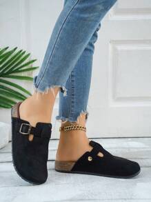 2025 Spring/Summer New Fashion Women Cute Comfortable Thick Sole Sandals, Women Elegant Flat Sandals, Resort Style Beach Shoes, Slip-On Flat Shoes, Suitable For Dresses, Beach Or Apartment, Black, White, Khaki, Brown, Coffee, Beige, Formal Shoes, Holiday Sandals, Bohemian Style Beach Walking Shoes, Flat Loafers, Thick Sole Flat Sandals - Black - View 3