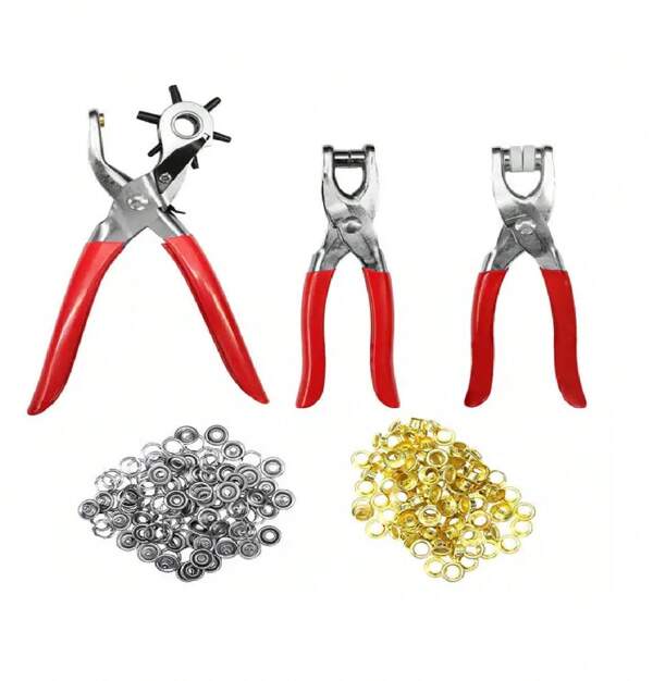 KIT 3 Alicate Furador para Pregar Botão Ilhós Perfurar -  Acompanha 100 Ilhós e 50 Botões - IMT Unidade
