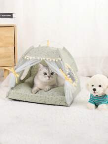 1 pieza Tienda para mascotas con estampado floral, diseño delgado y transpirable lavable, adecuado para gatos y perros pequeños, se puede usar tanto en interiores como en exteriores, para todo el año