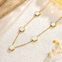 1pc New Stainless Steel Plant Shell Five Petal Necklace, Light Luxury Versatile Accessory - five petals necklace - View 2