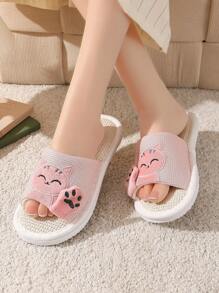 1 Paar Damen Maneki Neko Offene Zehe Slip-On Pantoffeln, Komfortabel & atmungsaktiv für Innen-/Schlafzimmer, Lässig Hausschuhe, weiche Sohle mit Glückskatzen Design, geeignet für alle Jahreszeiten