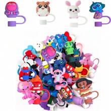 Disney 6/10/20/50 juegos de adornos en 3D de personajes Disney aleatorios para pajitas de 10mm, cubiertas y decoración superior para dispensadores de pajitas, tazas, útiles escolares reutilizables