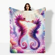 Seahorse Seaweed Pink And Light Design Digital Printing Throw Blanket  For A Serene And Ocean Inspired Home Decor Essential Piece - Multicolor - View 2
