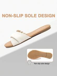 Women's Flat Slides With Open Toe Soft Leather Slippers For Summer Size 6-11