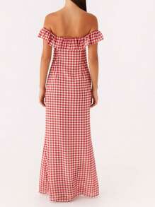 Womens Off The Shoulder Ruffle Party Dresses Beach Maxi Dress Summer Long Bodycon Sundress - Red - View 5