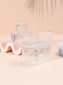 3pcs Set Striped Glass Candle Holders, Dual Use For Thick & Thin Candles, Elegant Home Decor Candle Holder Set Gifts Birthday Graduation,Wedding