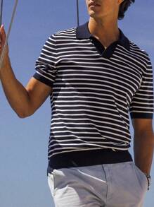 Camisa polo masculina casual listrada de manga curta, roupa de verão, Páscoa, roupas masculinas, camiseta masculina, férias masculinas, blusa de verão, dia dos pais, viagem ao ar livre para a praia, fresca e respirável