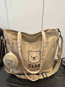 2 Pieces Bear Pattern Women's Large Capacity Tote Bag, Perfect For Business, Work, Commuting, High School, Portable, Suitable For Teen Girls And College Girls, Perfect For Office, College, Elementary School, Junior High School, Work, Stadium, Sports, Lightweight Shoulder Bag, Versatile In Spring And Summer Seasons, Suitable For Back To School And Travel - Multicolor - View 16