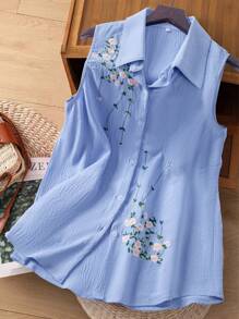 女士休闲花卉刺绣前扣背心