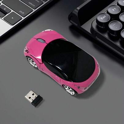 Ratón inalámbrico con forma de carro operado con batería, adecuado para tableta, portátil, oficina, juegos, con receptor USB 2.4G, ratón inalámbrico silencioso