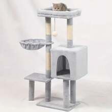 Multi-Level Cat Tree Tower With Scratching Posts, Hammock & Condo - Grey Plush Cats Activity Center For Indoor/Outdoor - Grey - View 4