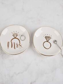 Personalized Text Pattern Ceramic Jewelry Tray, Mr Mrs Ring Dish Personalized Wedding Ring Dish Custom Jewelry Ceramic Trinket Tray With Name Engagement Ring Holder Wedding Gift Decor For Couple Bride Friend,Chic Autumn - White - View 6