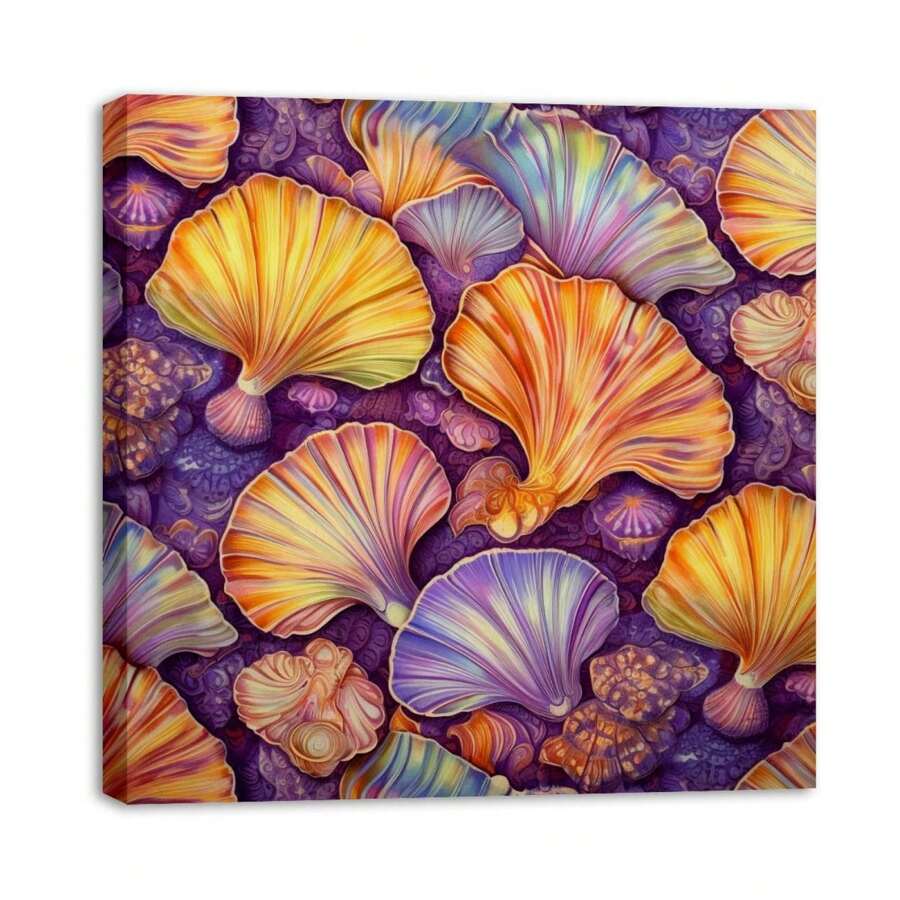 1 Piece Home Decor Wall Framed Canvas Sea Shell Pattern Home Decor Framed Canvas Wall Art Paintings For Living Room - Canvas Framed Print Wall Artworks Bedroom Decoration Office Wall Decor - Multicolor - View 1