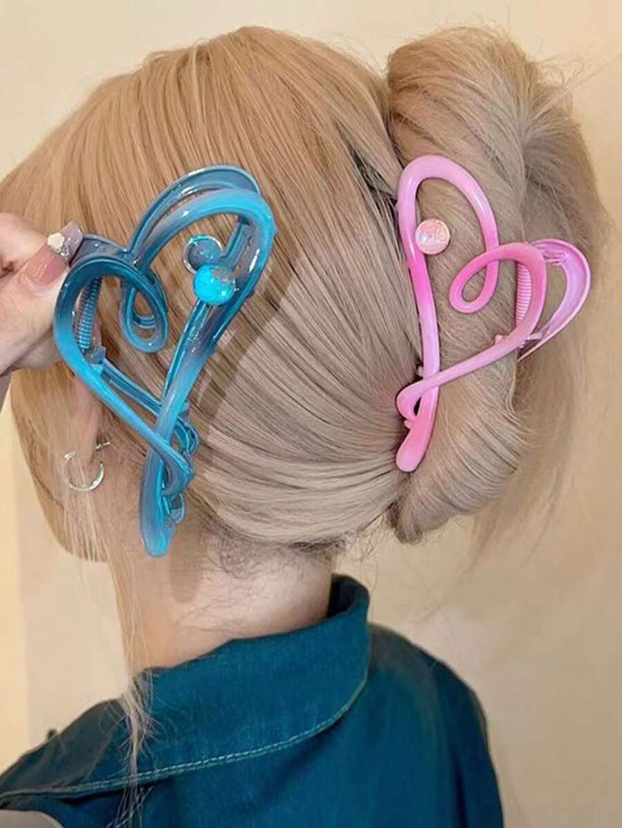 1 件不对称珍珠和水钻心形装饰发夹，优雅适合日常和派对使用发夹发夹发夹发夹发夹