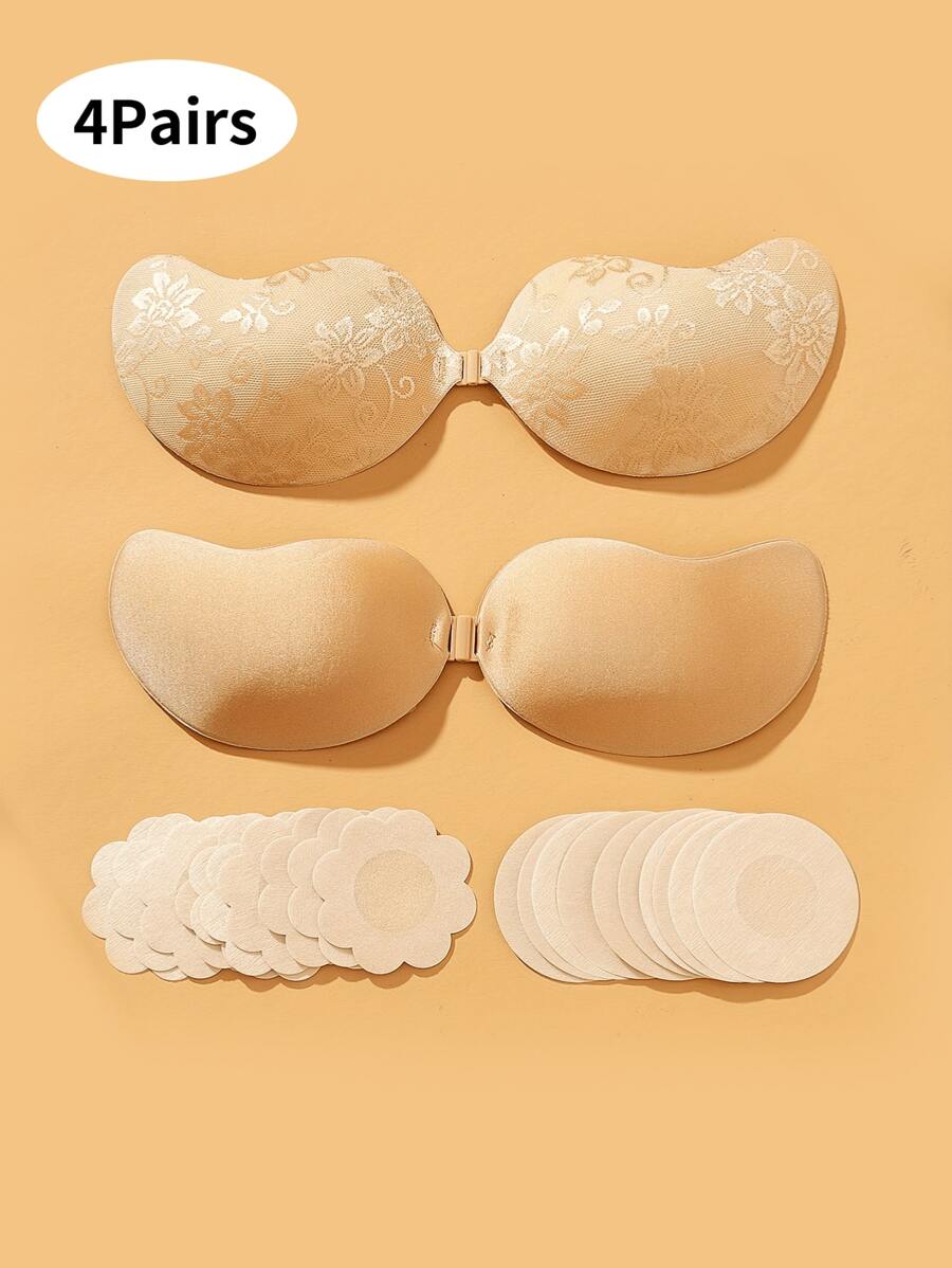Push-Up Adhesive Bra, Reusable Strapless Front Clasp Invisible Nipple Stickers, Women's Underwear And Underwear Accessories - 4 /2/1 Set - Multicolor - View 1