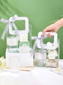 10pcs/1pc Frosted Transparent Round Handbag, Valentine's Day Shower Gift Bag, Wedding Gift Bag, Candy Bridesmaid Gift Bag, Jewelry Store Bag, Wedding Bridesmaid Gift Bag, Gift Packaging Bag, Clothing Shopping Bag Cute Handbag - Multicolor - View 5