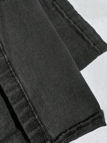 Calça jeans feminina retrô com lavagem especial para primavera/verão, calça jeans feminina slim fit, calça jeans para volta às aulas. - Cinza escuro - Ver 7