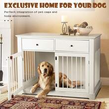 44 Inch Large Dog Crate Furniture, Indoor Dog Kennel With Storage Drawers, Decorative Pet Crates End Table Dog House, Christmas Thanksgiving Cyber Monday Gift
