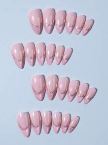 24片Y2K亮面美学水晶粉色猫眼亚克力杏仁法式美甲闪粉设计按压式美甲套装，包含：1片果冻凝胶和1个指甲锉，葡萄紫色猫眼美甲适合女性和女孩日常佩戴，以及锐舞派对美甲配件 - 彩色 - 查看 3