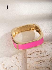 1pc Fuchsia Drip Oil Geometric Open Bangle Bracelet, Suitable For Daily, Gathering And Vacation - Hot Pink - View 8
