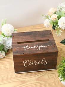 1pc Mini Rustic Wooden Wedding Card Box With Slots, Suitable For Holding Wedding Invitations, Gifts And Cash, Great For Receptions, Bridal Showers, Graduations, Wedding Parties And Decorations - Multicolor - View 6