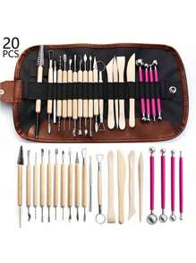 20 件陶瓷雕刻工具套装，用于粘土造型、雕刻刀、造型棒、刷子、塑形工具，适用于 DIY 手工艺品制作 - 陶泥工具 - 查看 2