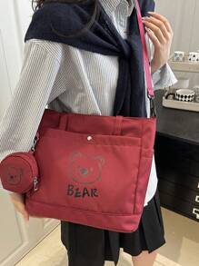 2 Pieces Bear Pattern Women's Large Capacity Tote Bag, Perfect For Business, Work, Commuting, High School, Portable, Suitable For Teen Girls And College Girls, Perfect For Office, College, Elementary School, Junior High School, Work, Stadium, Sports, Lightweight Shoulder Bag, Versatile In Spring And Summer Seasons, Suitable For Back To School And Travel - Multicolor - View 7