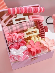 110pcs/Set Pink Fashion Hair Accessories Set, Including Flower & Geometric Plastic Hair Clips, Hair Ties, Scrunchies - Suitable For Women & Girls, Essential For Pink Lady Styling - Fit For Daily Matching & Parties - 2025 New Fashion