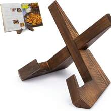 1 Giá để sách dạy nấu ăn, Giá để sách công thức nấu ăn bằng gỗ, Giá để sách dạy nấu ăn cho quầy bếp, Giá trưng bày đa năng, Đồ trang trí quầy bếp - Nâu, Giá để sách dạy nấu ăn bằng gỗ, Giá để sách dạy nấu ăn mộc mạc, Giá để sách dạy nấu ăn bằng gỗ thủ công, Giá để sách công thức nấu ăn mộc mạc cho quầy bếp và tủ - Kệ sách gỗ X - Xem 3