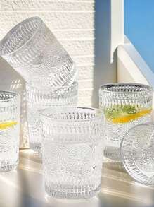 4Pcs Set Nordic Style Premium Thick Sunburst Embossed Glassware, Lead-Free Glass /Juice/Water Cups, High-End Elegance