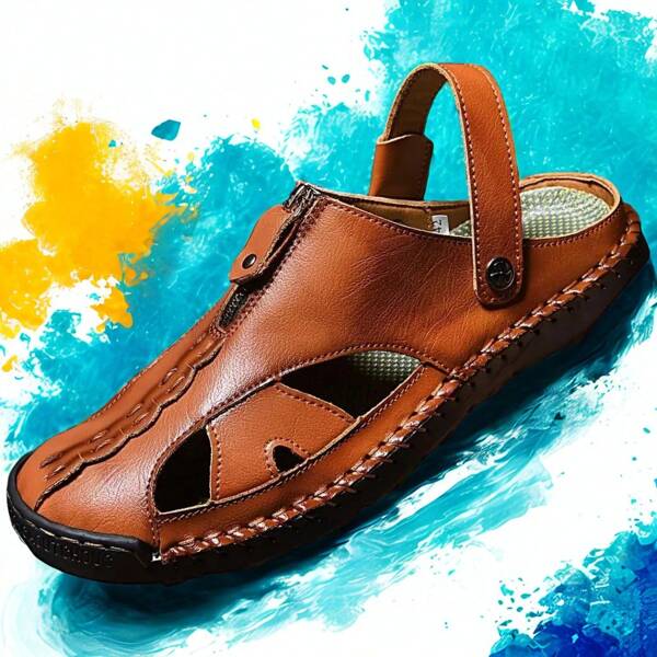 Men's Casual Sandals Slippers Outdoor Leather Closed Toe Beach Shoes
