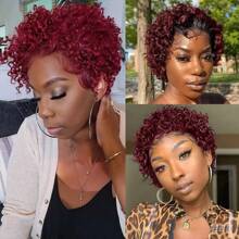 Pixie Cut Curly Human Hair Wigs Ginger 350 Short Curly Lace Front Human Hair Wigs For Women 6 Inch 13x1 Transparent Lace Frontal Wigs Water Wave Dark Rooted To Ginger Orange Color - 99J - 查看 8