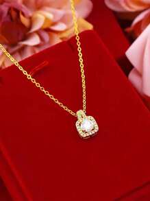 4pcs/Set Rectangle Rhinestone Earrings, Necklace And Ring Set, Elegant Luxury Style Delicate Gift For Women - Gold - View 4