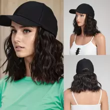 8英寸波浪形合成假发接发，配可调节棒球帽，适合女性佩戴 - Dark Brown - 查看 3