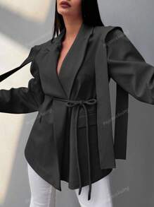 Women's Solid Color Lapel Neck Long Sleeve Loose Casual Blazer Jacket, Spring For Women, Elegant