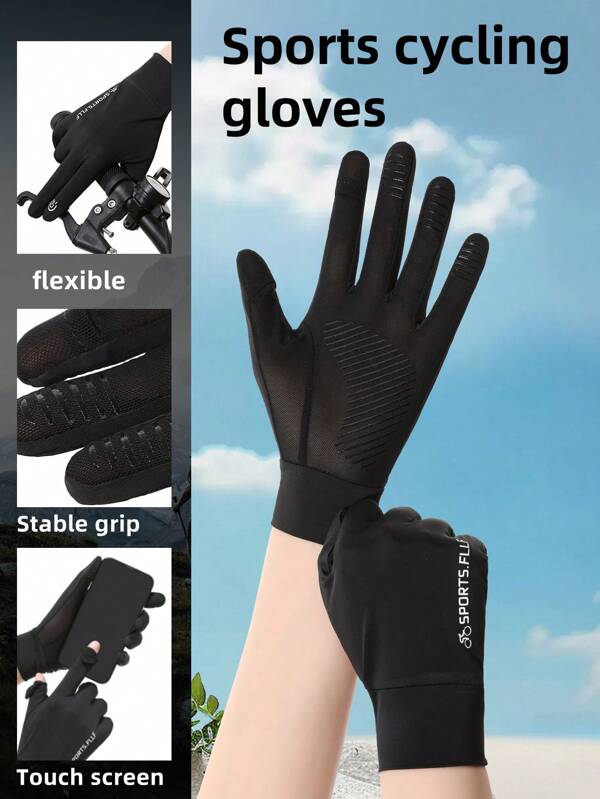 1 Pair Men's Thin Full-Finger Gloves, Breathable, Anti-UV, Anti-Slip, Quick-Drying, Ideal For Outdoor Cycling In Spring And Summer