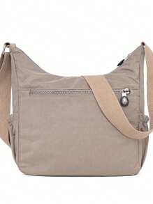 尼龙防水女士单肩包邮差斜挎包单肩钱包轻便口袋书包 - 杏色 - 查看 4