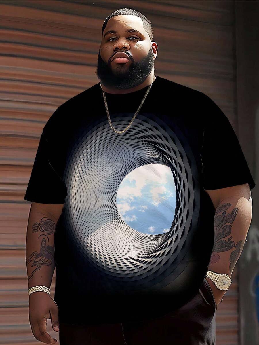 Herren Große Größen Lässig T-Shirt mit Himmel Muster und Rundhalsausschnitt, Kurzarm