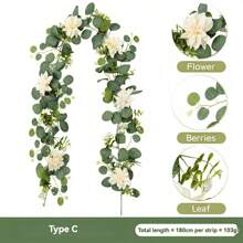 1 Pieza Guirnalda de Eucalipto, Guirnalda de Follaje de 5.9 pies, Guirnalda Verde con Flores, Hojas y Tallos Artificiales de Eucalipto de Dólar de Plata para Decoración de Mesa, Hogar, Boda, Chimenea, Fiesta, Interior y Exterior, Decoración de Habitación, Hogar, Cocina, Boda, Decoración de Mesa, Centros de Mesa, Decoración de Oficina, Jardín, Decoración Exterior, Plantas Falsas