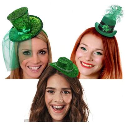 3 Pack St. Patricks Day Mini Fascinator Hats – Irish Party & Fancy Dress Accessories