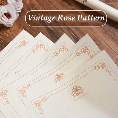 ชุดกระดาษเขียนเน้นลาย วินเทจ Rose หนากว่า + กล่องของขวัญซองจดหมายเปลือกไม้ | กระดาษกันน้ำ 100g | จำเป็นสำหรับเขียนจดหมาย ไดอารี่ จดหมายรัก | เครื่องเขียน กระดาษจดหมายสีชมพูอมแดงโรแมนติก บัตรเชิญงานแต่งงาน บัตรอวยพร โปสการ์ด เครื่องเขียนเรียน
