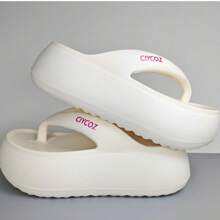 Women's Spring/Summer Thick Sole 6cm Wedge Flip Flops, Elevated, Wear-Resistant, Anti-Slip, Beach Holiday, Casual Fashion Sandals, Minimalist, Comfortable, Durable, Colorful Letter Decor, Slip-On