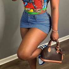 Women Plus Size Tight Fitting Bodycon Mini Skirt, Minimalist & Fashionable, Suitable For Summer - Medium Wash - View 5