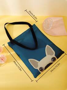 1 Stück süße Cartoon Boston Terrier Muster Leinwand Tragetasche, Damen Handtasche, lässige Shopper Tasche mit großer Kapazität, vielseitige Schultertasche, neu im Herbst/Winter Schultertasche mit großer Kapazität