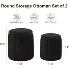 With Storage Set Of 2, White Ottoman Poufs Living Room, Sherpa Storage Ottoman Stool, Cute Teddy Foot Rest, White Makeup Vanity Stool Chair, Small Coffee Table - Black - View 2