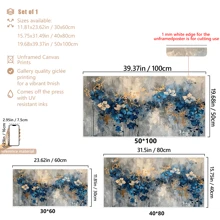 1 pièce Grande canevas d'art mural - Conception florale abstraite élégante bleue et dorée, décoration murale aquarelle moderne pour salon et chambre à coucher, décoration de chambre esthétique, affiche vintage, avec ou sans cadre, décoration de dortoir universitaire et appartement, cadeaux pour décoration murale dans l'hôtel, la maison, le salon, la chambre à coucher, la salle de bain et le bureau