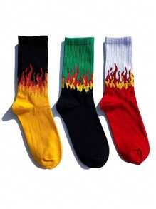 3 pares de calcetines con estampado de llamas unisex, calcetines versátiles y de moda para uso diario, adecuados para todas las estaciones