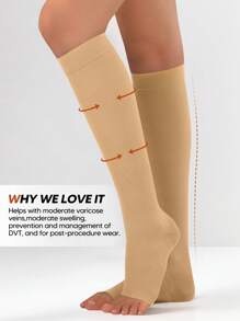 1 Pair Unisex Compression Socks Knee High No Toe Graduated Support Stockings Silicone Grip For Running Sports Yoga Travel - Khaki - View 3